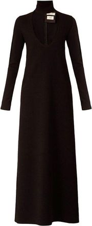 Bottega Veneta Black Wool Blend Choker Neck Maxi Dress Size L