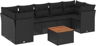 vidaXL Set De Sof&aacute;s De Jard&iacute;n Y Cojines 8 Piezas Rat&aacute;n Sint&eacute;tico Negro Vidaxl