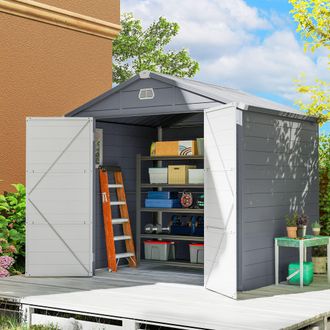 OUTSUNNY 4 x 3ft Garden Shed Storage with Foundation Kit & Vents in Light Grey