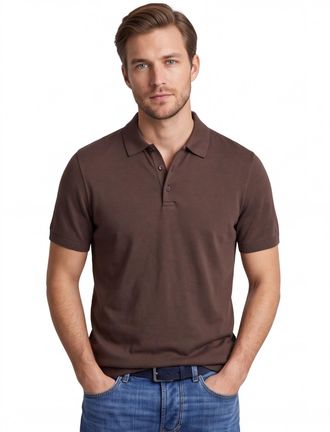 Brax Brax polo bruin normale fit 3 knoopjes