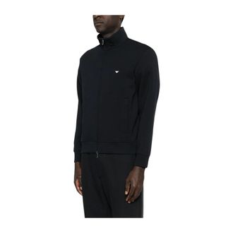 Emporio Armani Zip-throughs, male, Blue, Size: M Logo cotton sweatshirt