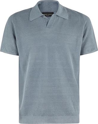 Roberto Collina Denim Polo Shirt Korte Mouw Regular Fit - Heren - Polos - Blauw - S - Denim - Tops