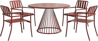 Vente-Unique Comedor de jard&iacute;n de metal: Mesa D.120 cm y 4 sillones apilables - Terracotta - BIRMOS de MYLIA