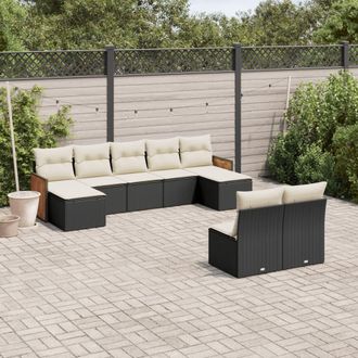 vidaXL Vidaxl - Set De Sof&aacute;s De Jard&iacute;n 8 Piezas Y Cojines Rat&aacute;n Sint&eacute;tico Negro
