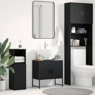 vidaXL Mobile sottolavabo con lo scaffale Rovere nero 60 x 30 x 60 cm - Vidaxl
