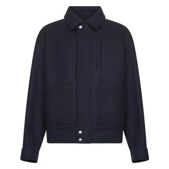 Dries Van Noten Light Jackets, male, Blue, Size: XL Blue Wool Jacket with Zipper Closure