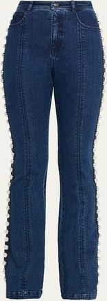 Cinq &agrave; Sept Pearl-Embellished Slim Flare Jeans