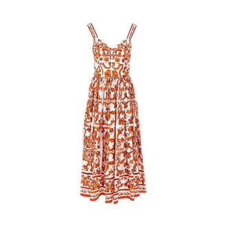 Dolce & Gabbana Poplin long dress with Maiolica print Woman 40