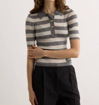 Ganni Sparkle Rib Polo Shirt In Egret