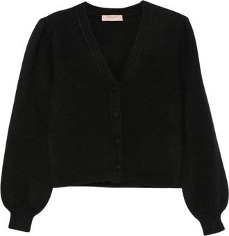 Twinset Angora-blend V-hals vest - Dames - Vesten - Zwart - XS - Truien & Vesten