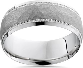 Pompeii3 Hammered 10k White Gold 8mm Wedding Mens Band Size Selectable