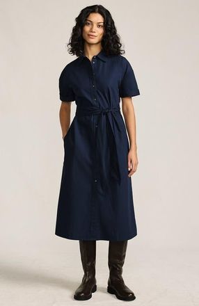 Lands End Cotton Poplin Button Front Dress in Navy at Nordstrom, Size Xx-Small