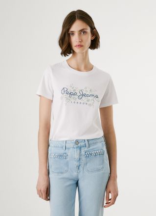 Pepe Jeans London T-Shirt PEPE JEANS BERO, Damen, Gr. XL, weiss (wei&szlig;), Single Jersey, Obermaterial: 100% Baumwolle, bedruckt, slim fit, Rundhals, abgesteppte Kante, Sh