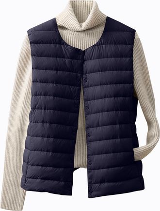 Generic Saxrel Ladies Lightweight Down Gilet Navy Quilted Sleeveless Jacket Womens Vest UK Winter Warm Puffer Coat Waistcoat Body Warmer Outdoor Thermal Plus 