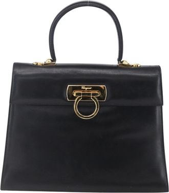 Ferragamo Gancini Handbag Leather Black Leather Handbag (Pre-Owned)