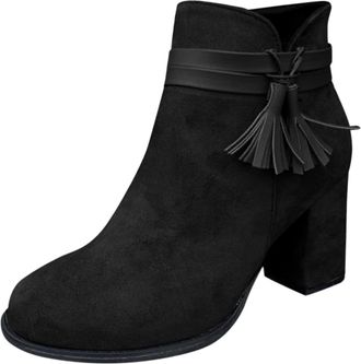 Generic Womens Fashion Short Roman Leather Boots with Chunky Casual Heel Design for Everyday Comfort and Style (Black, 6.5)