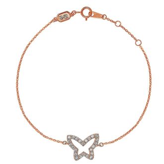 Suzy Levian 14K Rose Gold &.30 cttw Diamond Butterfly Solitaire Bracelet
