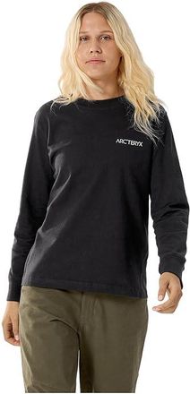 Arc'teryx Kragg Cotton Bird Crew Long Sleeve Womens Clothing Black/White : XXS