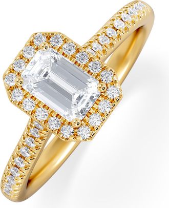 The Diamond Store Lumia Cut Emerald Cut Lab Diamond Halo Ring 0.70ct F/VS in 9K Gold
