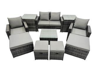Fimous Lounge Sofa Coffee Table Set with 2 Side Tables 4 Footstools in Dark Grey