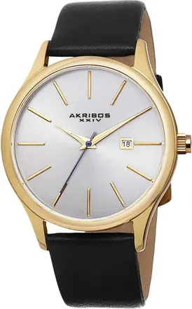 Akribos XXIV Silver Dial Black Leather Mens Watch AK618YG