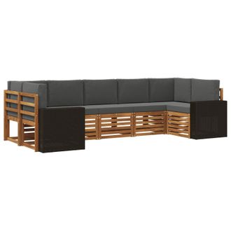 vidaXL Conjunto De Sof&aacute; Seccional 7 Pcs Natural Y Antracita Poli&eacute;ster Vidaxl