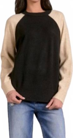 Elan Raglan Colorblock Crew Sweater In Black