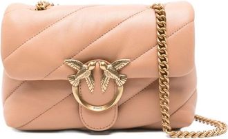 Pinko Quilted Beige Vitello Leather Shoulder Bag