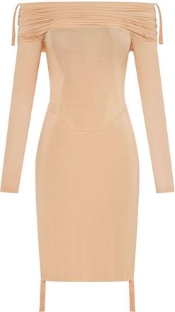 Dion Lee off-shoulder gathered minidress - women - Viscose/Elastane - 8 - Neutrals