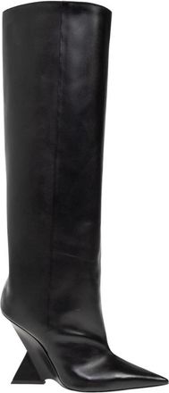 The Attico Cheope Wedge Laarzen - Dames - Hoge Laarzen - Zwart - 35 EU - Leer - Schoenen