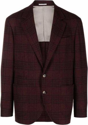 Brunello Cucinelli Deep Burgundy Plaid Deconstructed Blazer, Brand Size 50 (US Size 40)