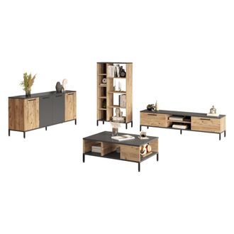 Dmora Conjunto De Muebles De Sala Foza, Modular, 15 Estantes, 6 Puertas, Roble Nudos Marr&oacute;n
