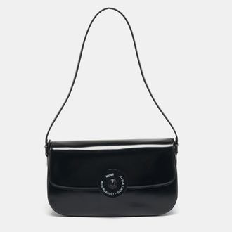 Moschino Black Glossy Leather Flap Shoulder Bag