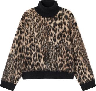 Ganni leopard-print turtleneck sweater - women - Alpaca Wool/Merino/Polyamide/Elastane - S - Neutrals