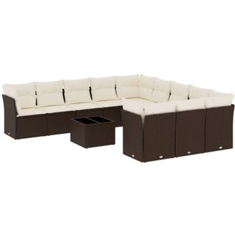 vidaXL Set De Sof&aacute;s De Jard&iacute;n Y Cojines 12 Pzas Rat&aacute;n Sint&eacute;tico Marr&oacute;n Vidaxl