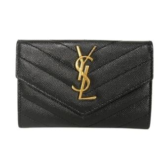Saint Laurent Pre-owned Wallets, female, Black, Size: ONE SIZE Pre-owned Monogram Grained Poudre Embossed Leather Wallet