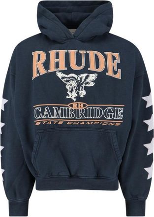 Rhude Black Cotton Jersey Hoodie With Multicolor Logo