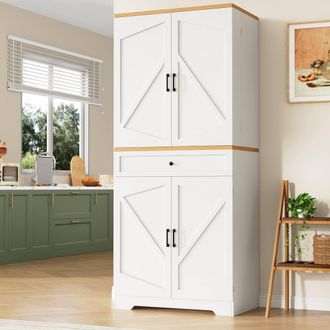 Matteo Tall Kitchen Sideboard - White MDF Cabinet with Doors & Drawers
