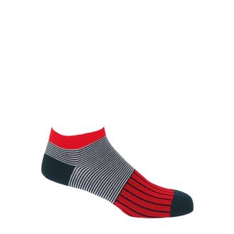 Peper Harow Oxford Stripe Mens Trainer Socks - Scarlet