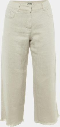 Max Mara Smax Mara Beige Textured Linen Frayed Hem Trousers