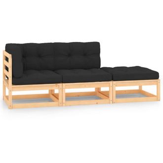 vidaXL Juego De Muebles De Jard&iacute;n 3 Pzas Y Cojines Madera Maciza Pino Vidaxl