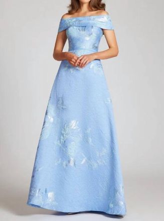 Teri Jon Floral Jacquard Off The Shoulder Gown In Peri Multi