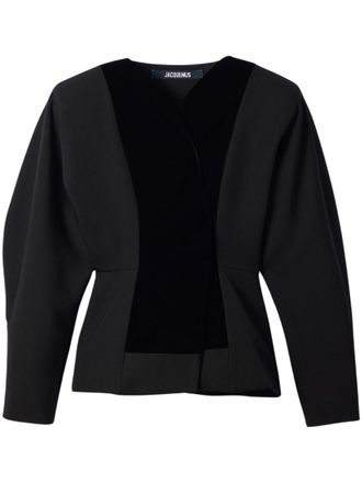 Jacquemus Black Solid V Neck Top