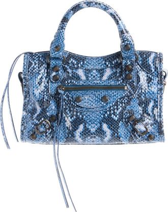 Balenciaga Mini Le City Python Embossed Leather Handbag in 4735 Blue at Nordstrom