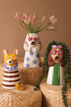 Kalalou Set Of Three Ceramic Dogs With Sun Shades Vases
