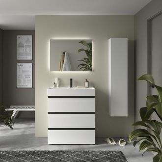 Cygnus Bath Mueble De Ba&ntilde;o Bequia Metal 3c 80cm Blanco Mate Lavabo Veneto Porcelana