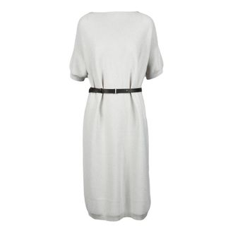 Fabiana Filippi Lam&eacute; Gebreide Midi Jurk - Dames - Casual kleedjes - Beige - L - Katoen - Kleedjes