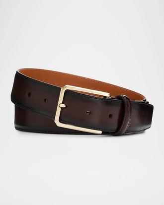 Santoni Men & apos;s Rectangular-Buckle Leather Belt