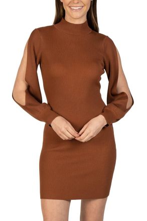 Love Token Bubble Sleeve Knit Mini Dress In Cinnamon