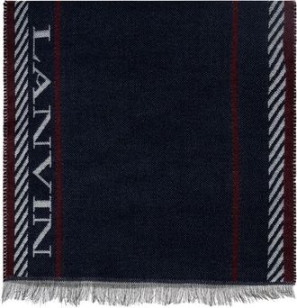 Lanvin logo-detail fringed scarf - men - Wool/Silk - One Size - Blue